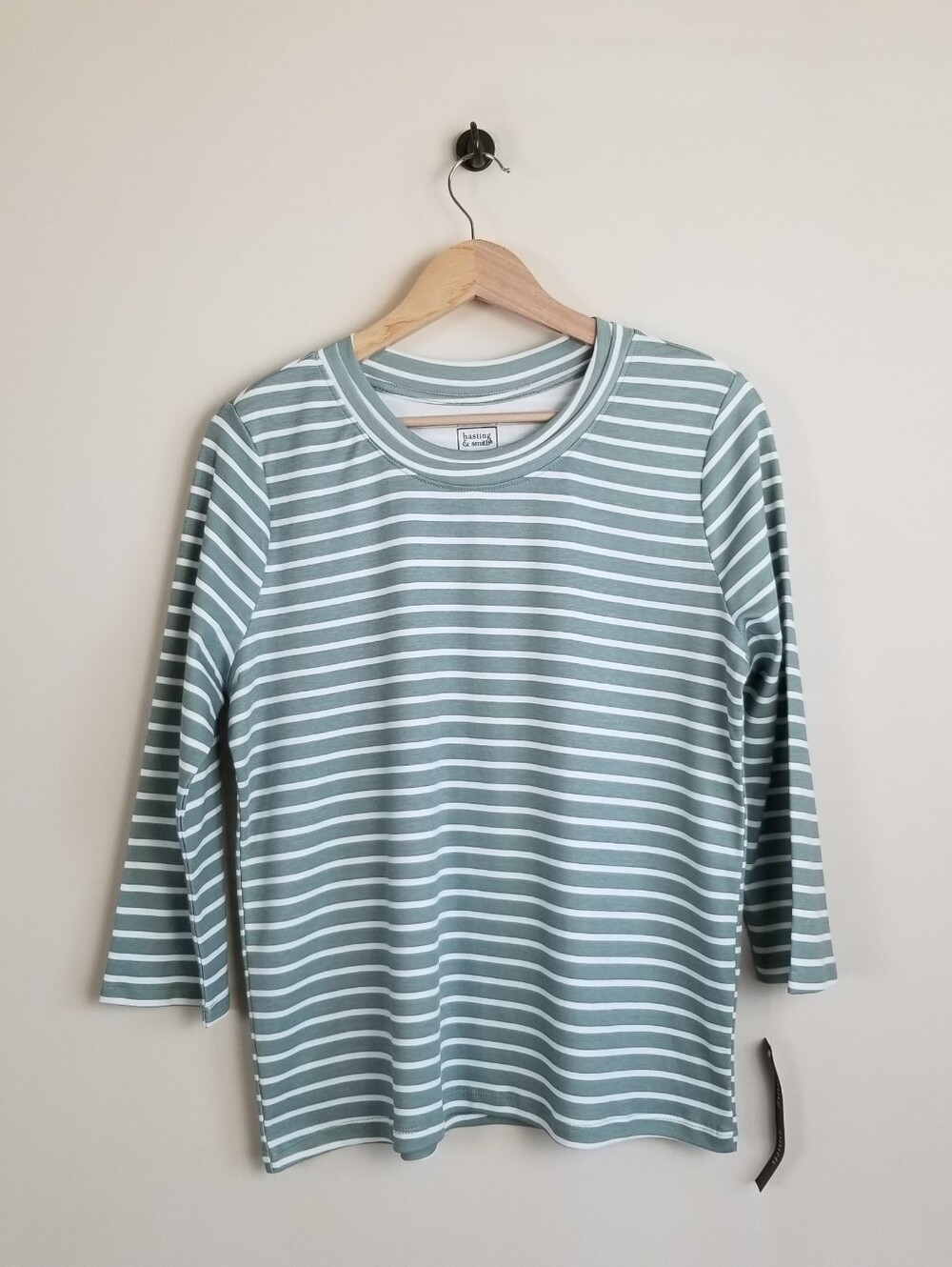 Hasting & Smith Striped Cotton 3/4 Sleeve Top Medium NWT
